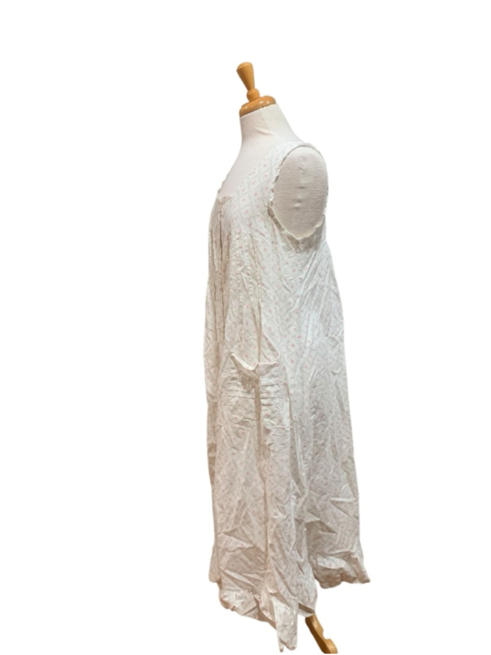 Vntg 90’s Women's LINDSEY BLAKE White Pink Floral Cotton Pajama Nightgown L - Picture 6 of 10